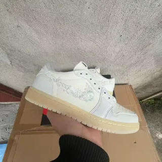 Air Jordan 1 White Embroidered Floral Lifestyle Sneakers