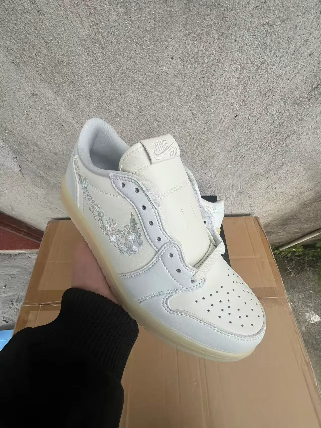 Air Jordan 1 White Embroidered Floral Lifestyle Sneakers 2