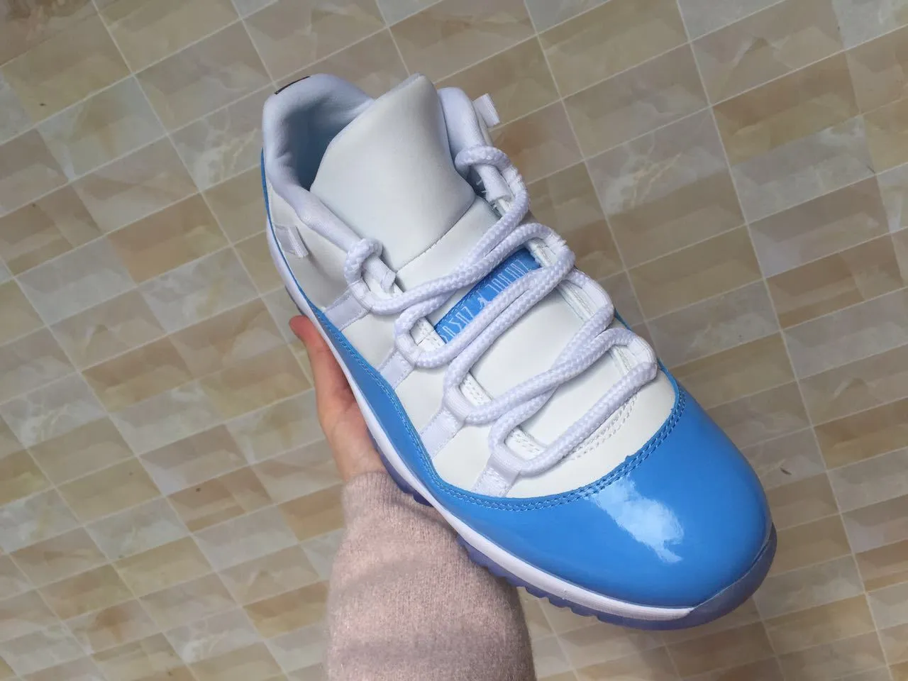 Air Jordan 11 White and Light Blue Patent Leather Basketball Shoes 6