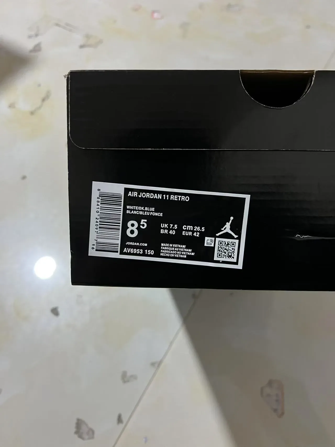 Air Jordan 11 Tênis de Basquete Branco Navy Couro Patentado 9