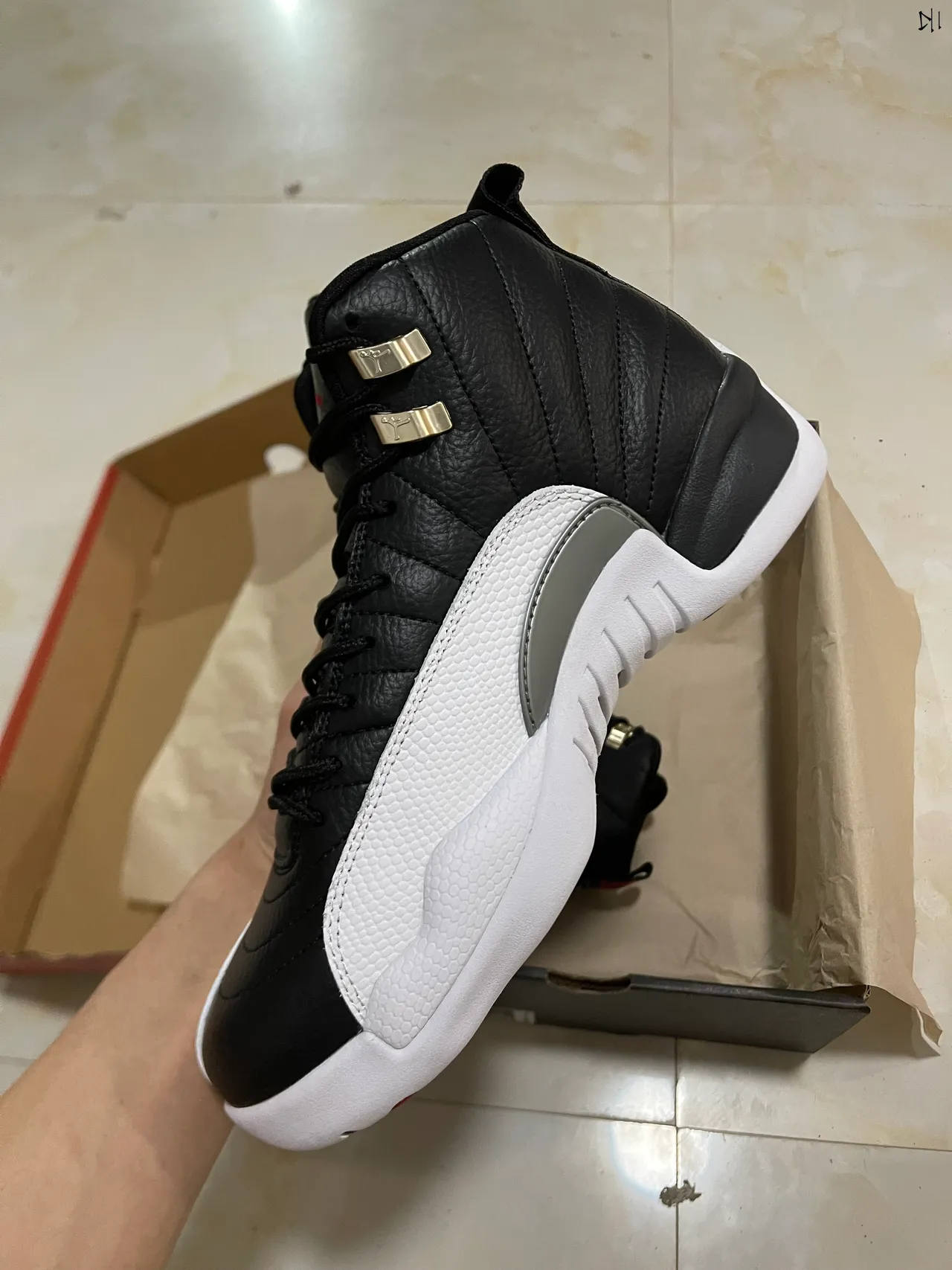 Air Jordan 12 Black and White Quilted Leather Basketball Shoes 4