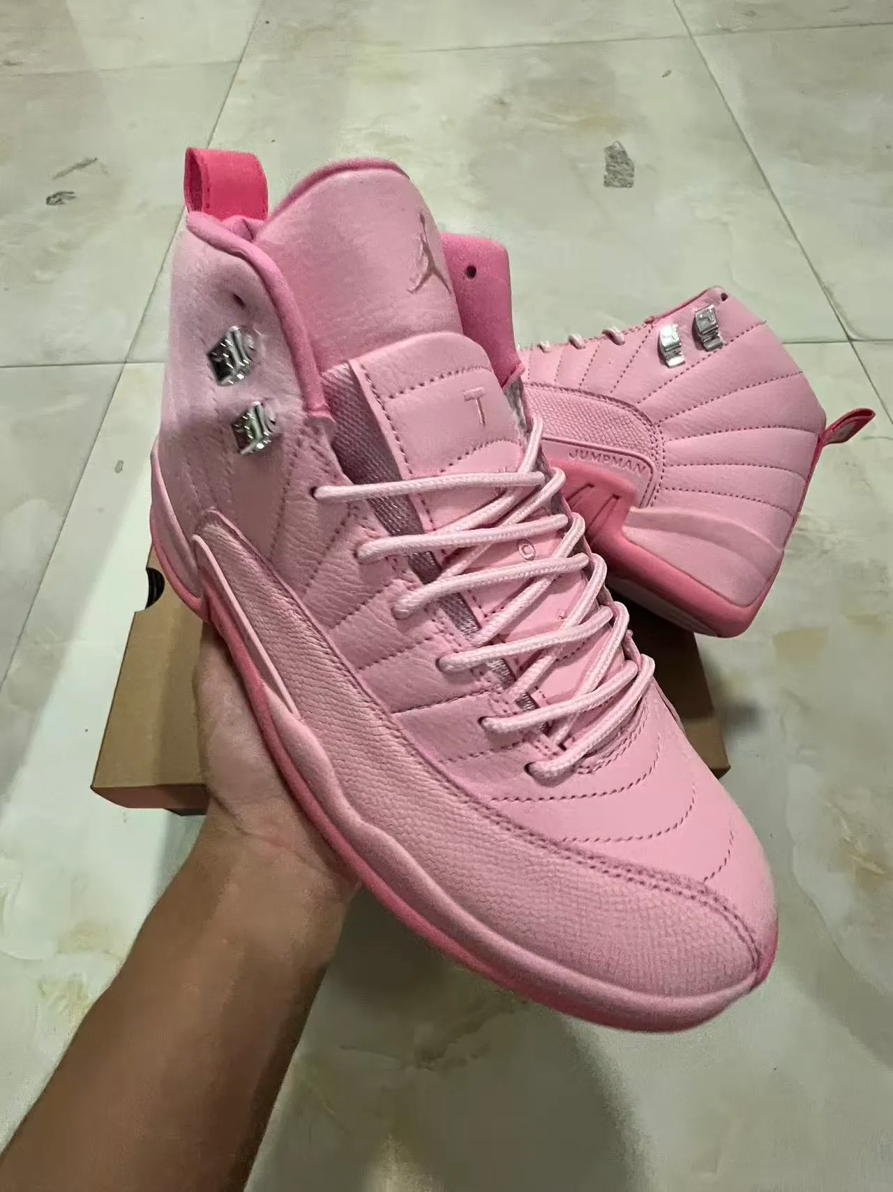 Air Jordan 12 Monochromatic Pink High-Top Basketball Shoes 2