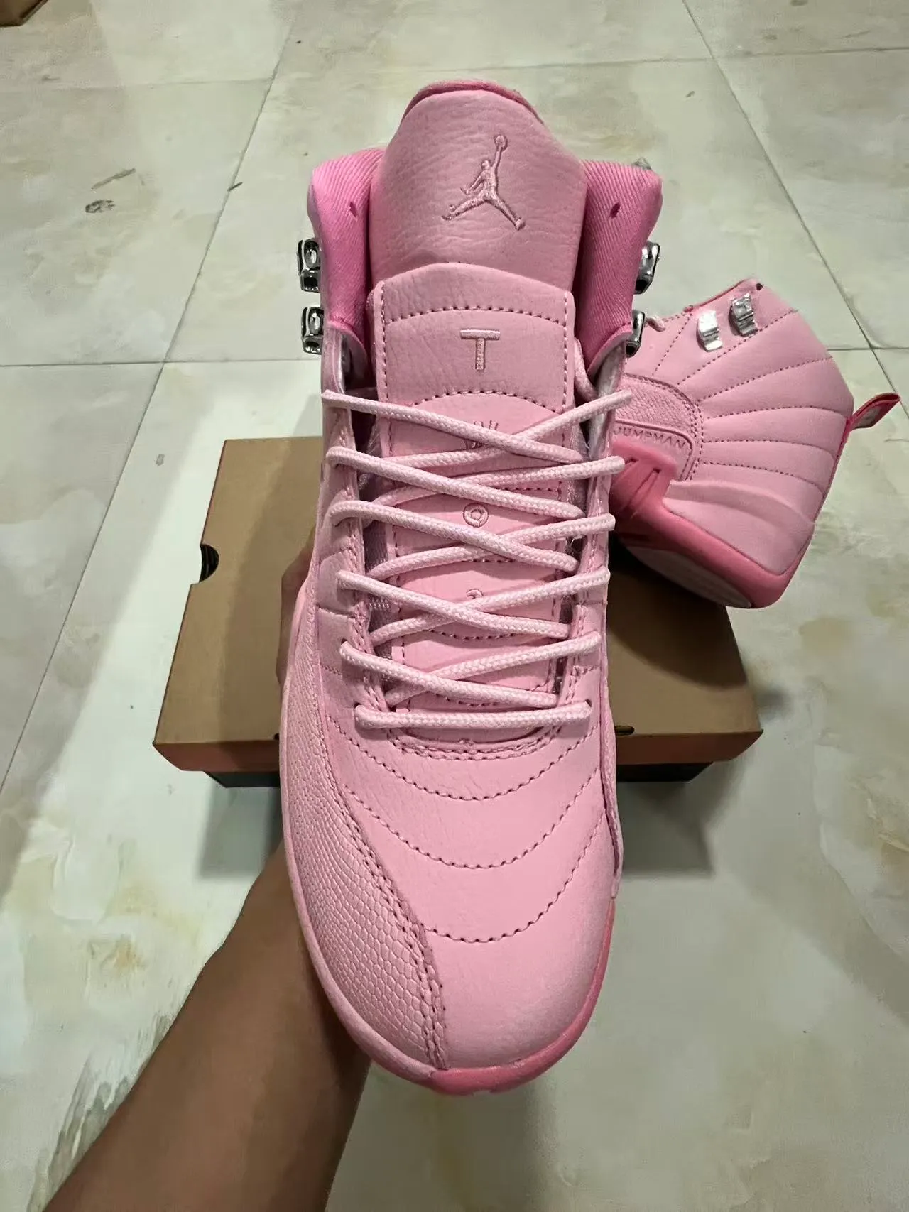 Air Jordan 12 Monochromatic Pink High-Top Basketball Shoes 3