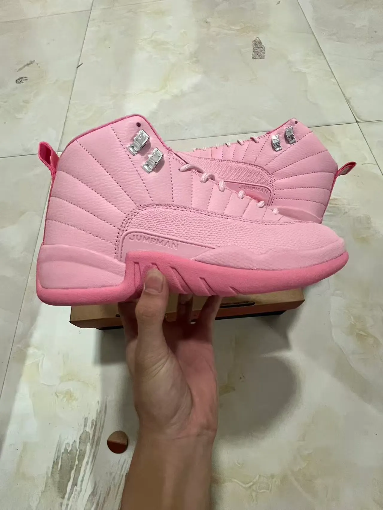 Air Jordan 12 Monochromatic Pink High-Top Basketball Shoes 7