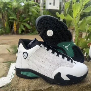 Air Jordan 14 White Black Green Basketball Shoes