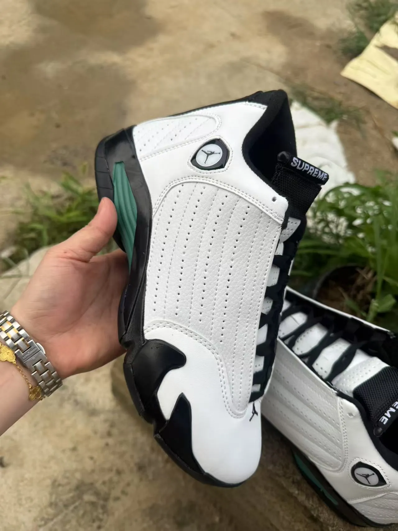 Air Jordan 14 White Black Green Basketball Shoes 4