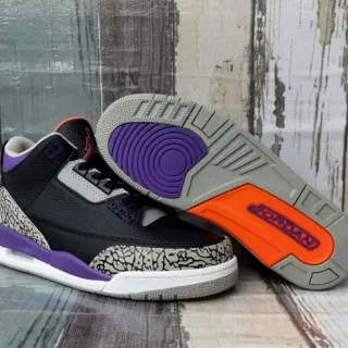 Air Jordan 3 Zapatos de Baloncesto Negro Púrpura Cemento Impresión de Elefante