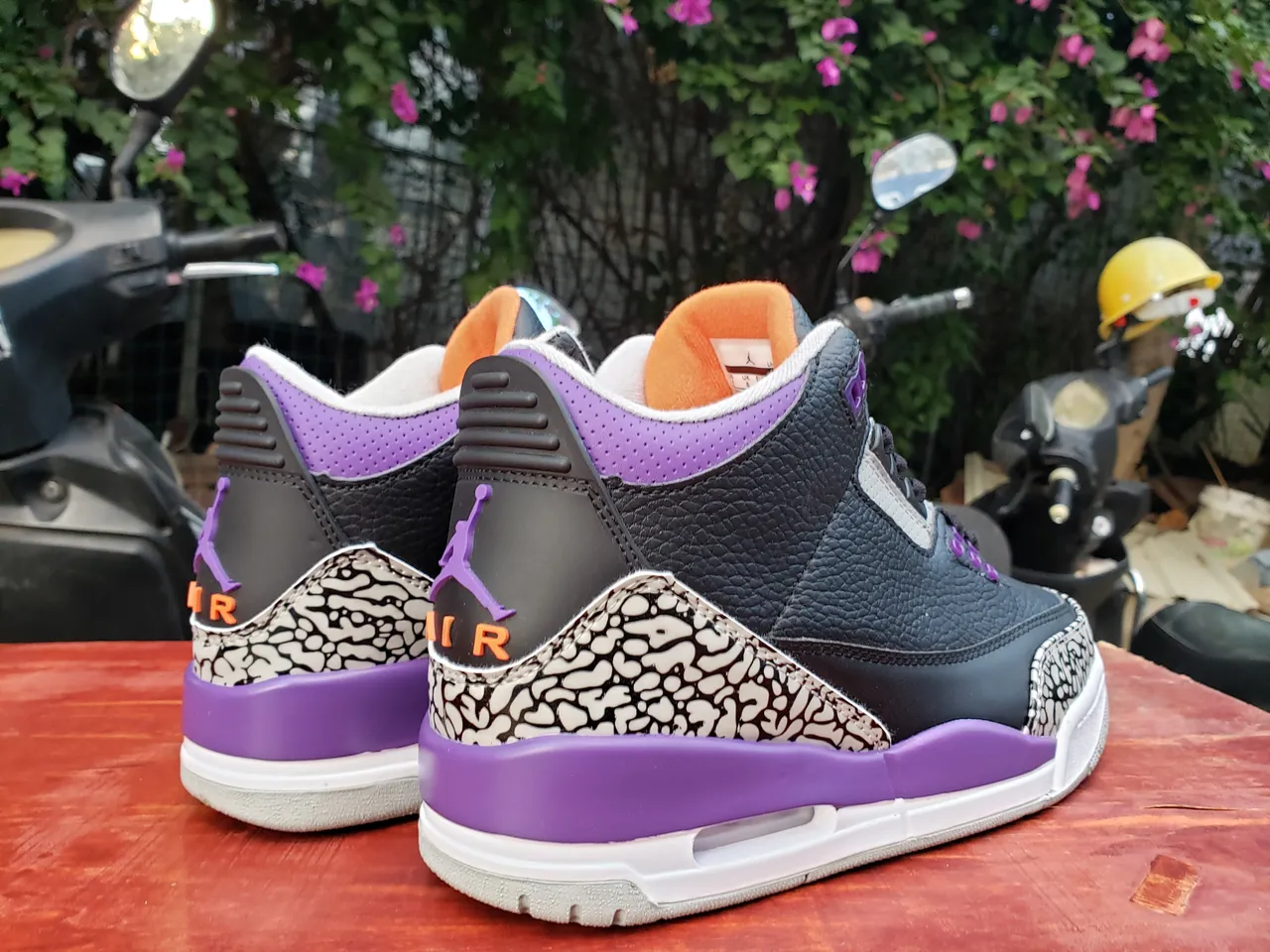 Air Jordan 3 Black Purple Cement Elephant Print Basketball Shoes 2