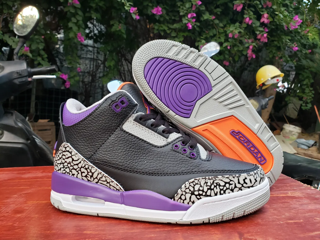 Air Jordan 3 Black Purple Cement Elephant Print Basketball Shoes 3