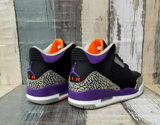 Air Jordan 3 Black Purple Cement Elephant Print Basketball Shoes 4