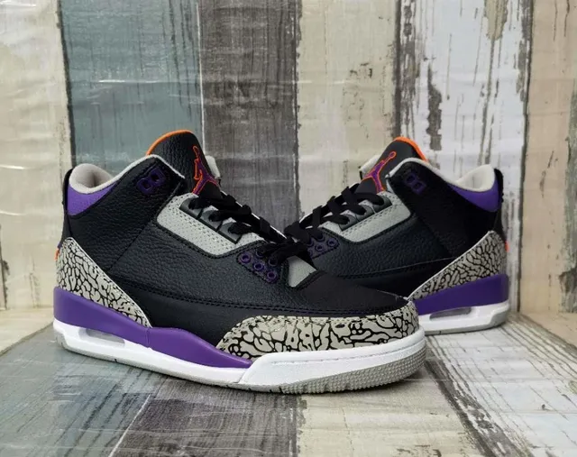 Air Jordan 3 Black Purple Cement Elephant Print Basketball Shoes 5