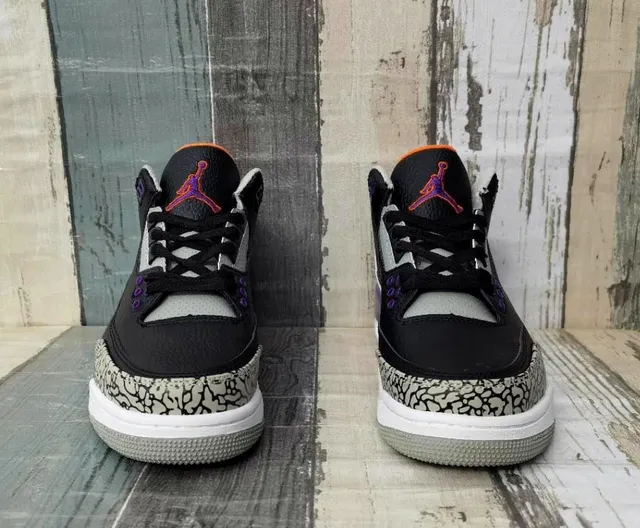 Air Jordan 3 Black Purple Cement Elephant Print Basketball Shoes 6