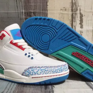 Air Jordan 3 White Blue Green Red Elephant Print Basketball Shoes