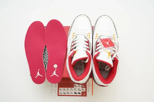 Air Jordan 3 Tênis de Basquete Branco Cemento Vermelho 2