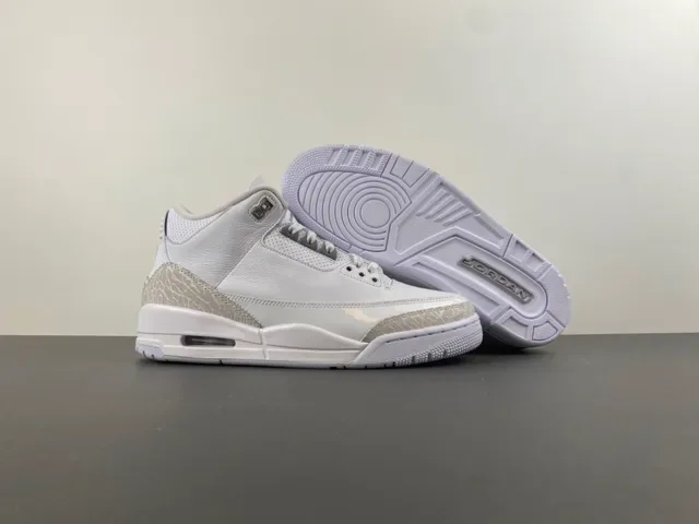 Air Jordan 3 Chaussures de Basketball avec Impression d'Éléphant Blanc 12