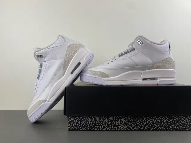 Air Jordan 3 Chaussures de Basketball avec Impression d'Éléphant Blanc 14