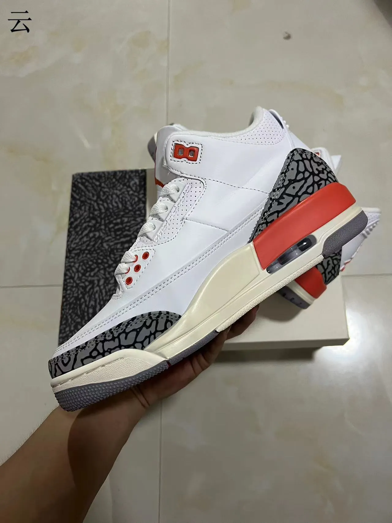 Air Jordan 3 White Orange Elephant Print Basketball Shoes 5