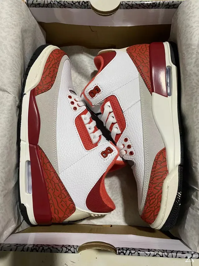 Air Jordan 3 Chaussures de Basket Blanc Rouge Imprimé Éléphant 6