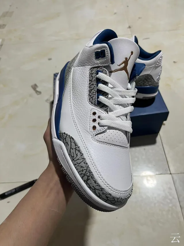 Chaussures de basketball Air Jordan 3 blanc et bleu royal à motif éléphant 2