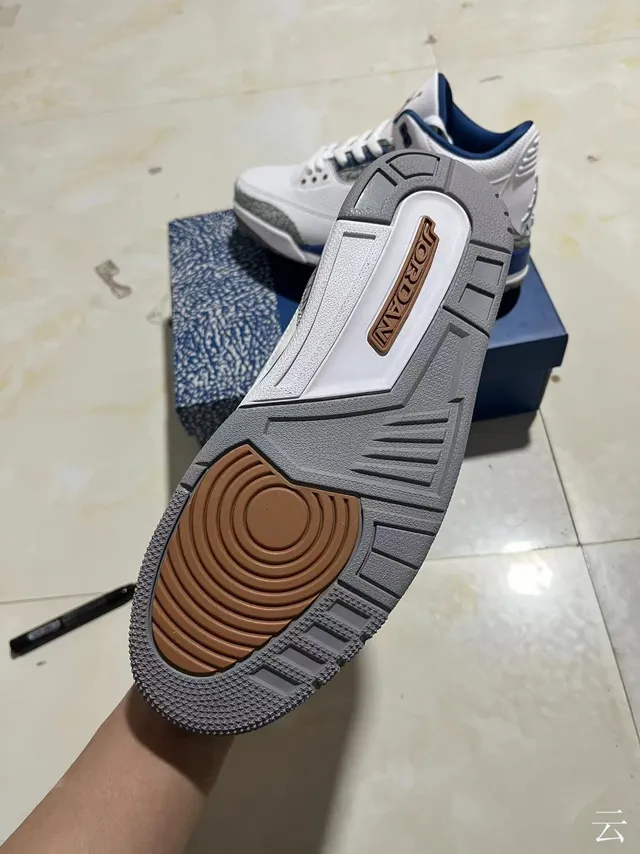 Chaussures de basketball Air Jordan 3 blanc et bleu royal à motif éléphant 5