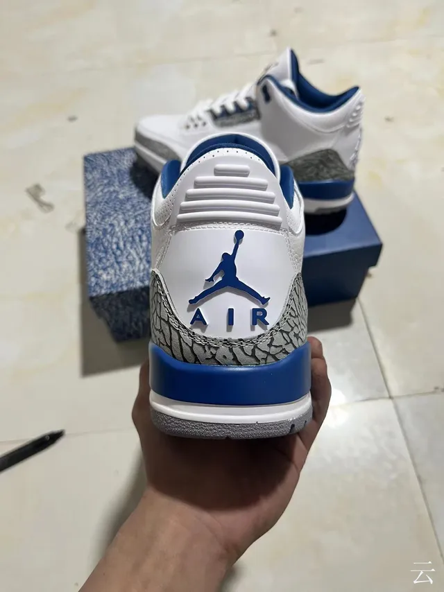 Chaussures de basketball Air Jordan 3 blanc et bleu royal à motif éléphant 6