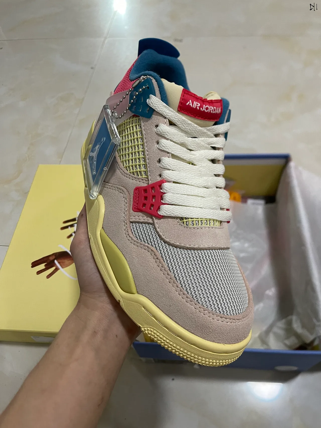 Air Jordan 4 Zapatillas de baloncesto beige amarillo rojo azul 2