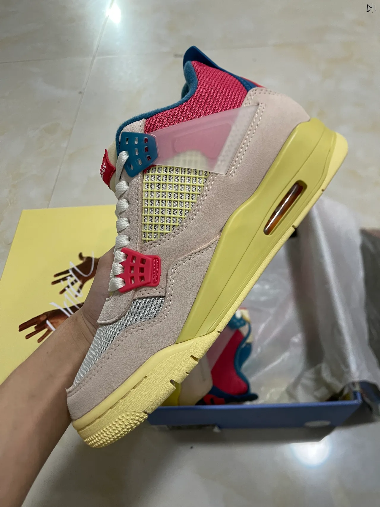 Air Jordan 4 Zapatillas de baloncesto beige amarillo rojo azul 4