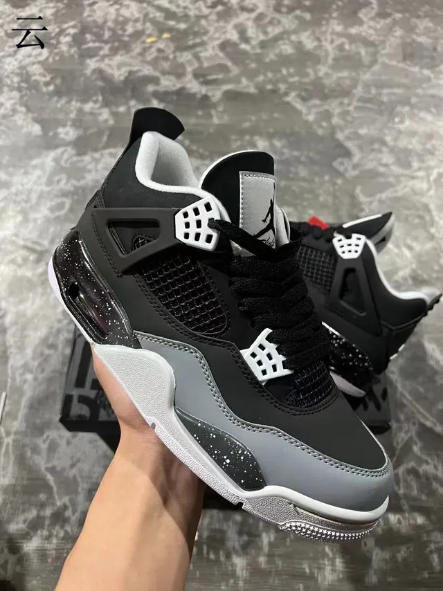 Air Jordan 4 Black Gray Speckled Heel Basketball Shoes 2