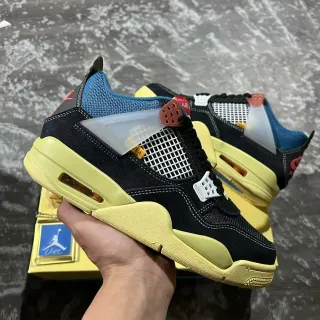 Air Jordan 4 Black Lime Yellow Blue Basketball Shoes