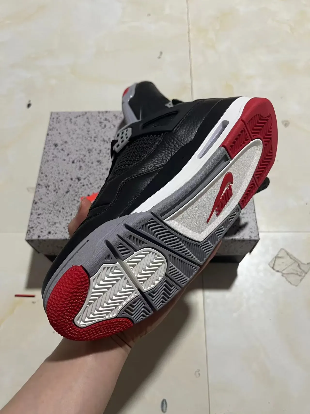 Air Jordan 4 Preto Vermelho Cinza Tênis de Basquete 6