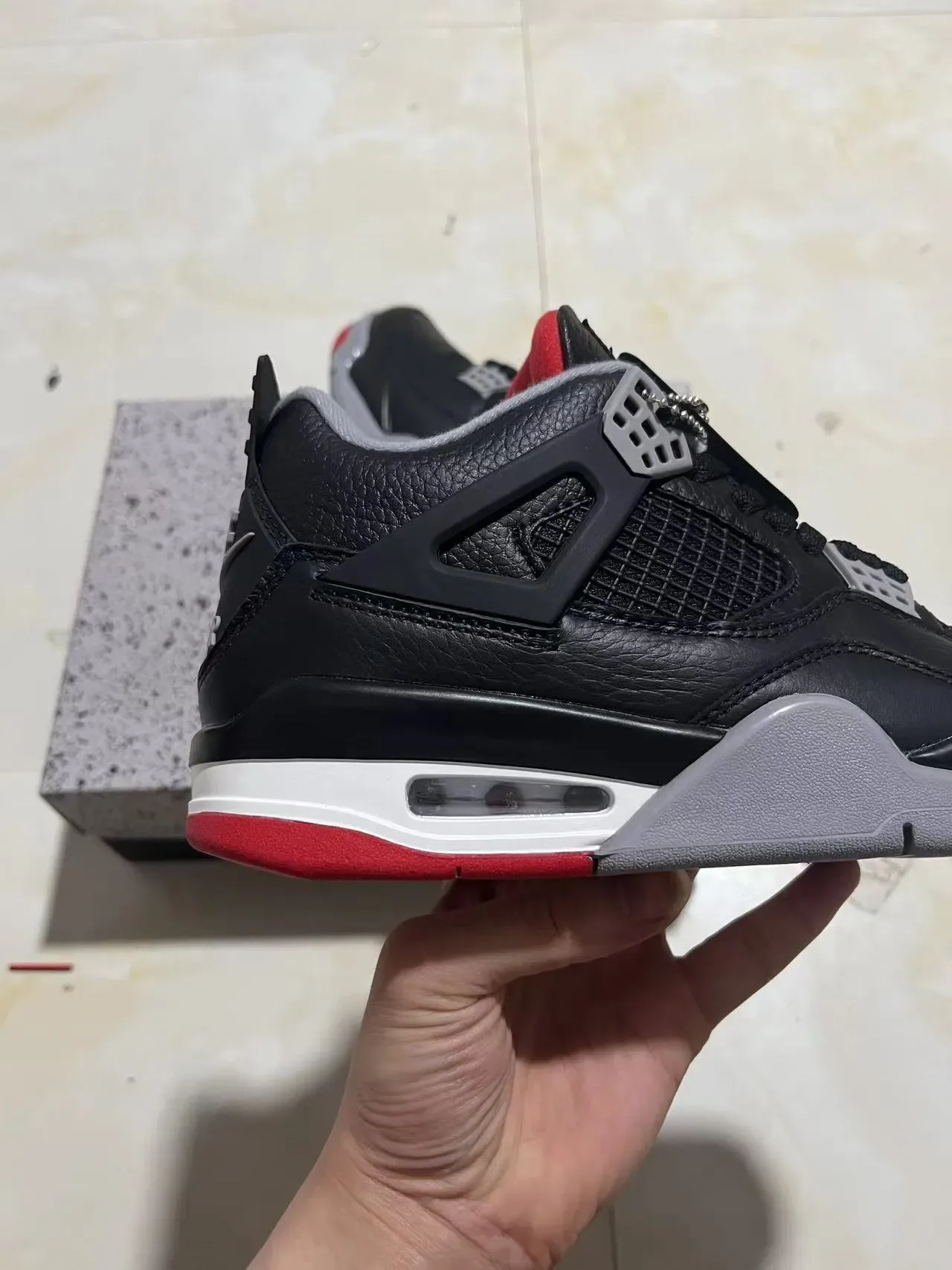 Air Jordan 4 Preto Vermelho Cinza Tênis de Basquete 7