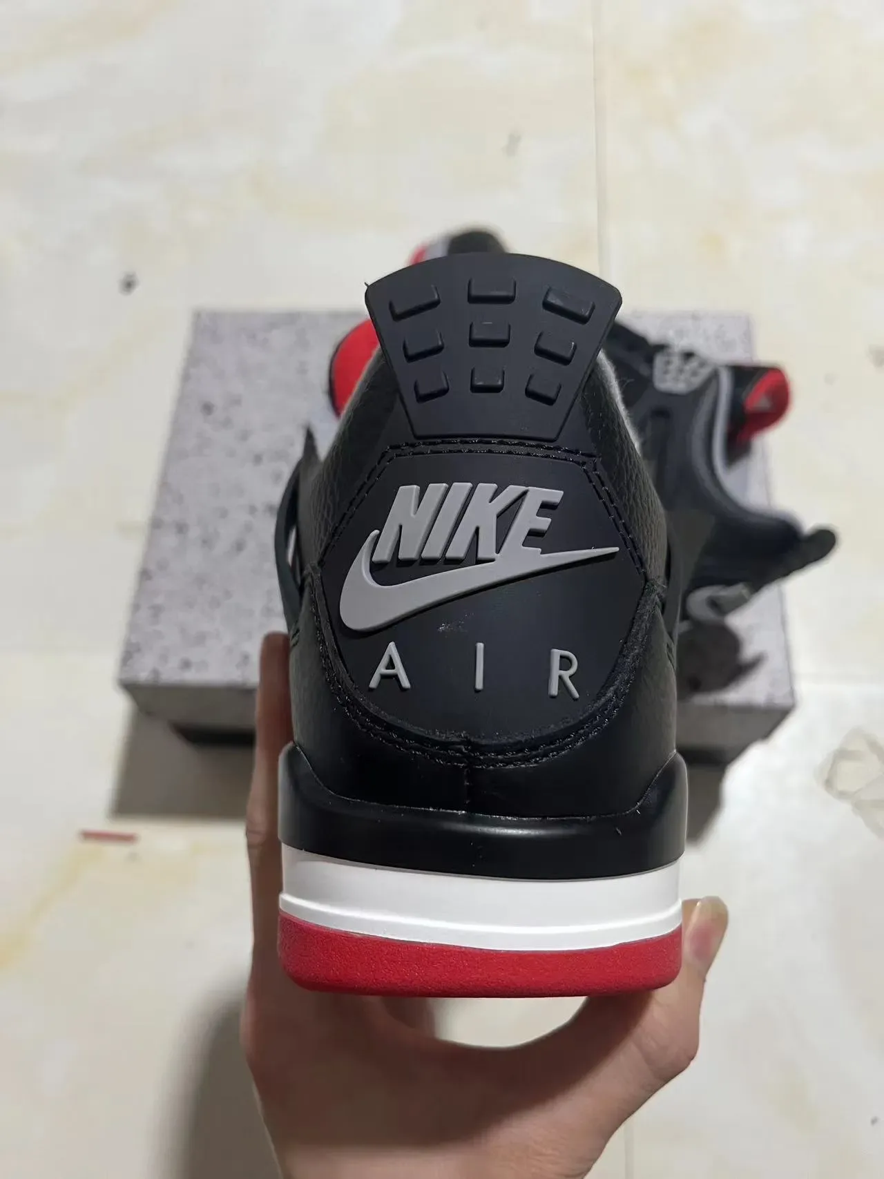 Air Jordan 4 Preto Vermelho Cinza Tênis de Basquete 8