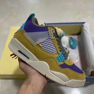 Air Jordan 4 Mostarda Amarela Roxa Turquesa Tênis de Basquete