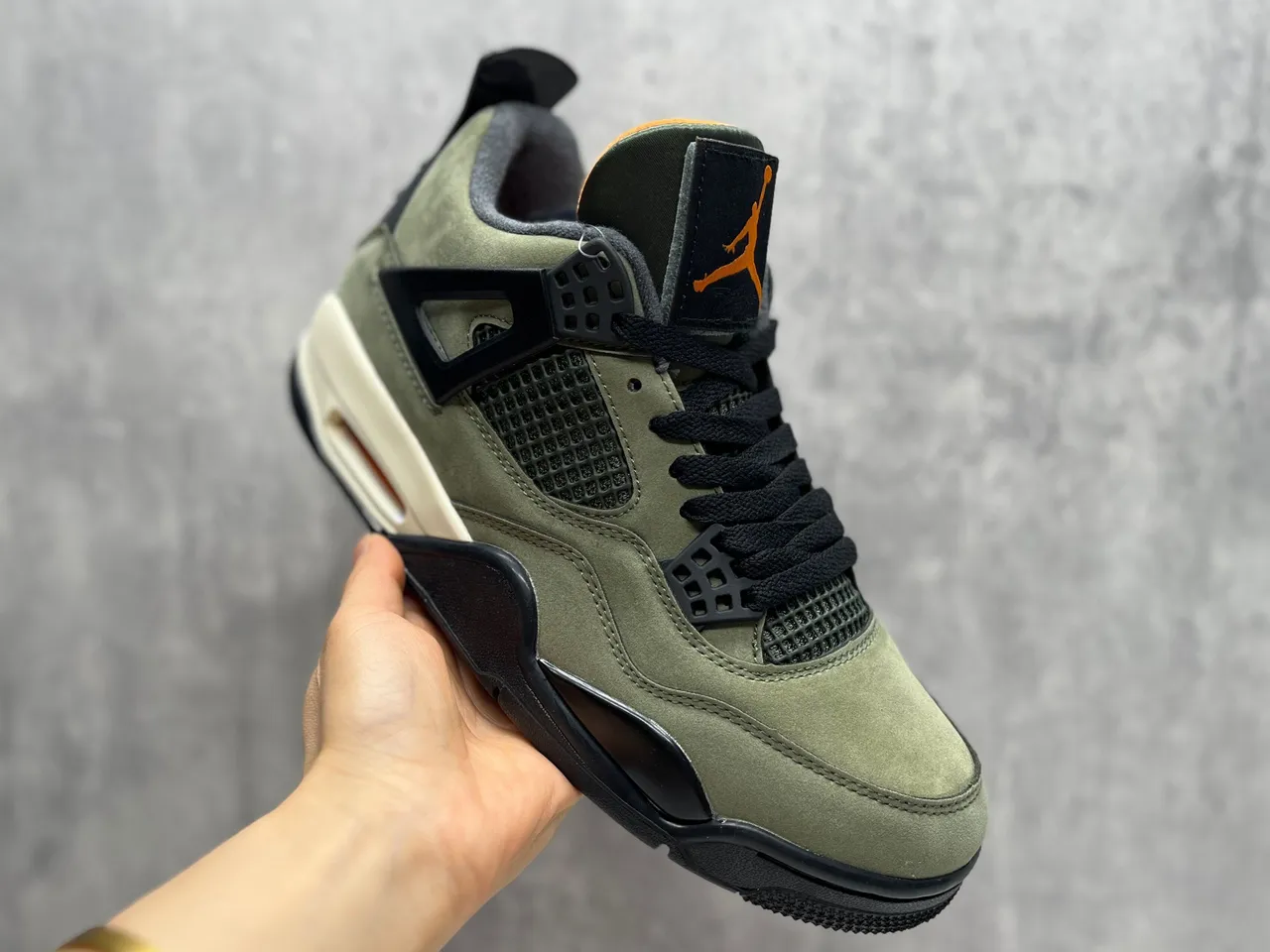 Air Jordan 4 Olive Green Suede Basketball Shoes 2