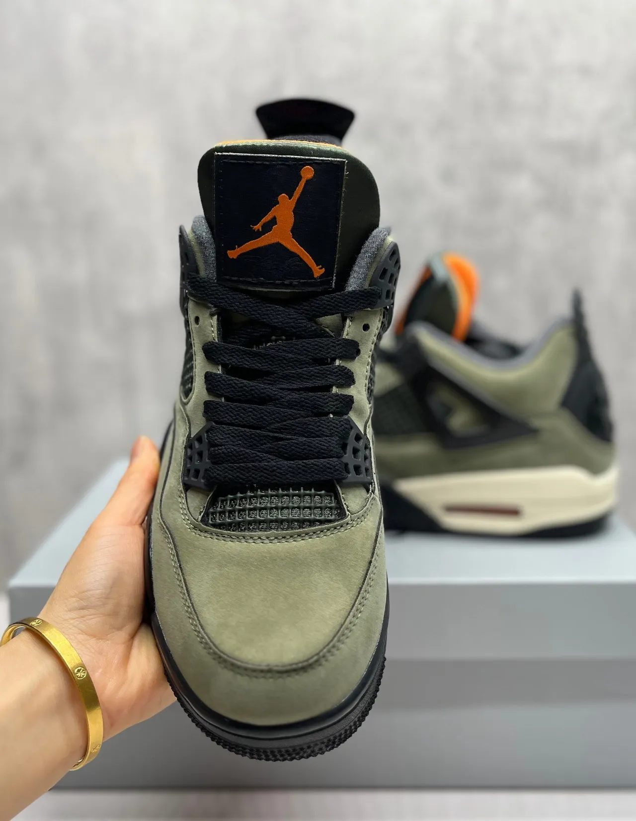 Air Jordan 4 Olive Green Suede Basketball Shoes 9