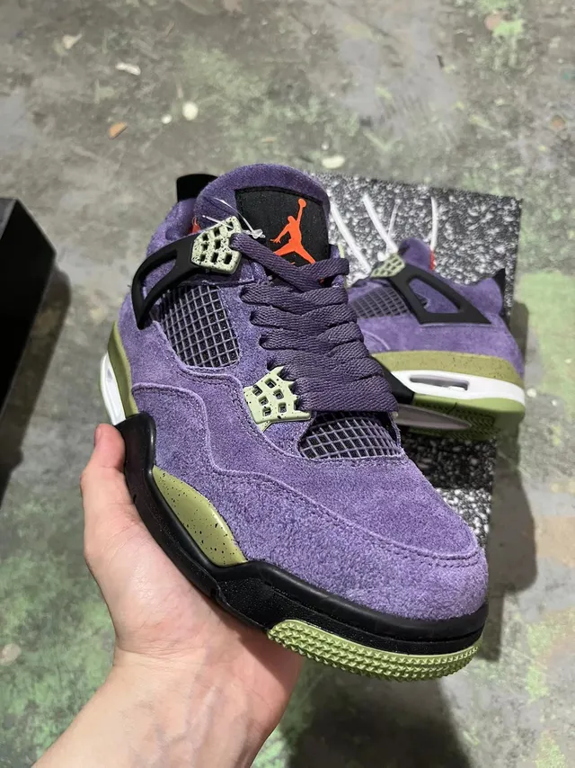 Air Jordan 4 Purple Olive Green Speckle Basketball Shoes 2