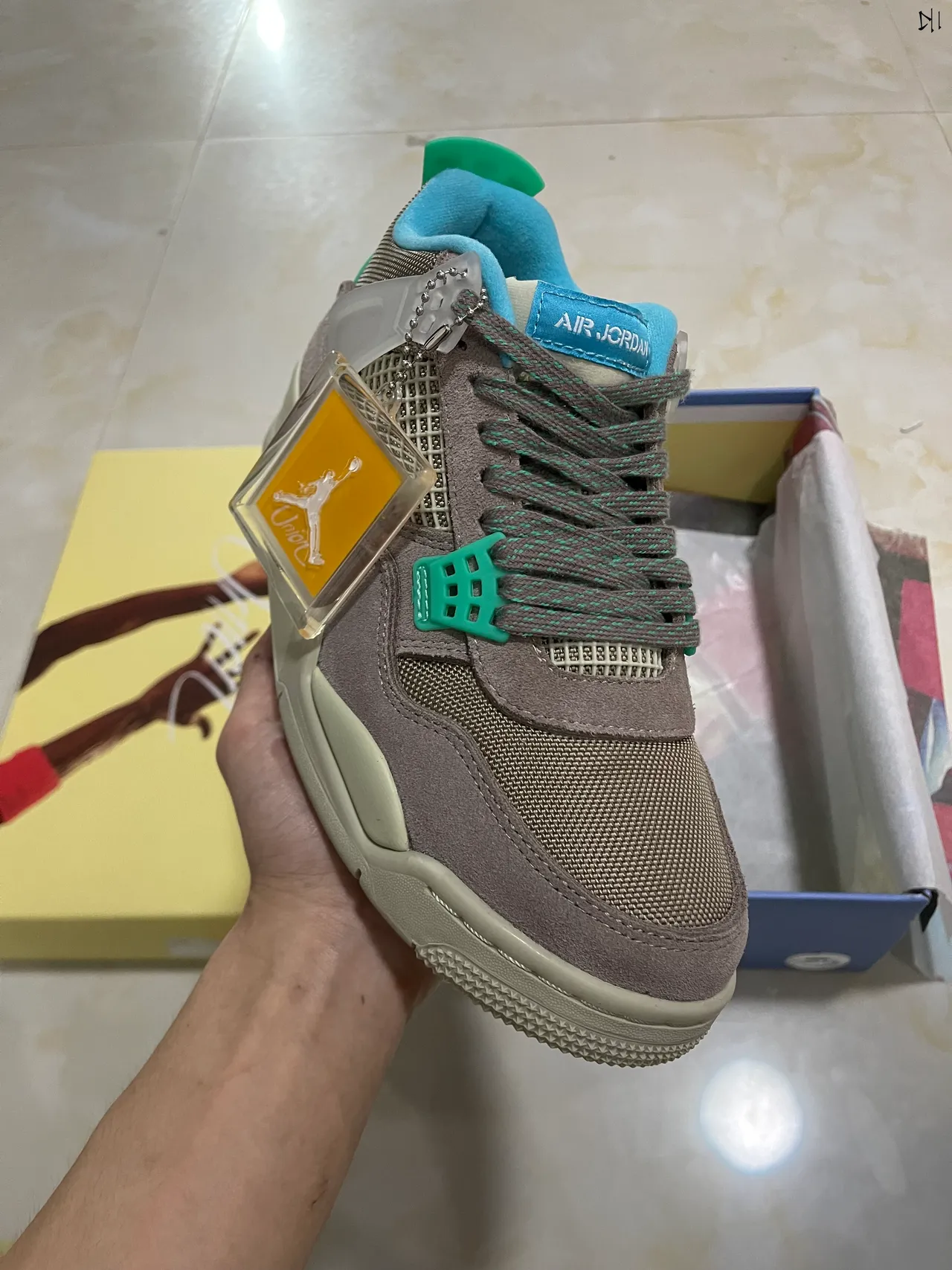 Chaussures de basketball Air Jordan 4 Union Los Angeles taupe vert bleu 2