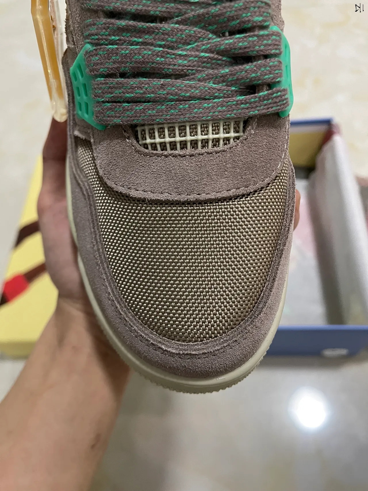Chaussures de basketball Air Jordan 4 Union Los Angeles taupe vert bleu 3