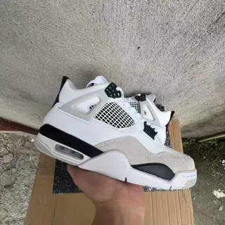 Air Jordan 4 Branco Preto Bege Tênis de Basquete