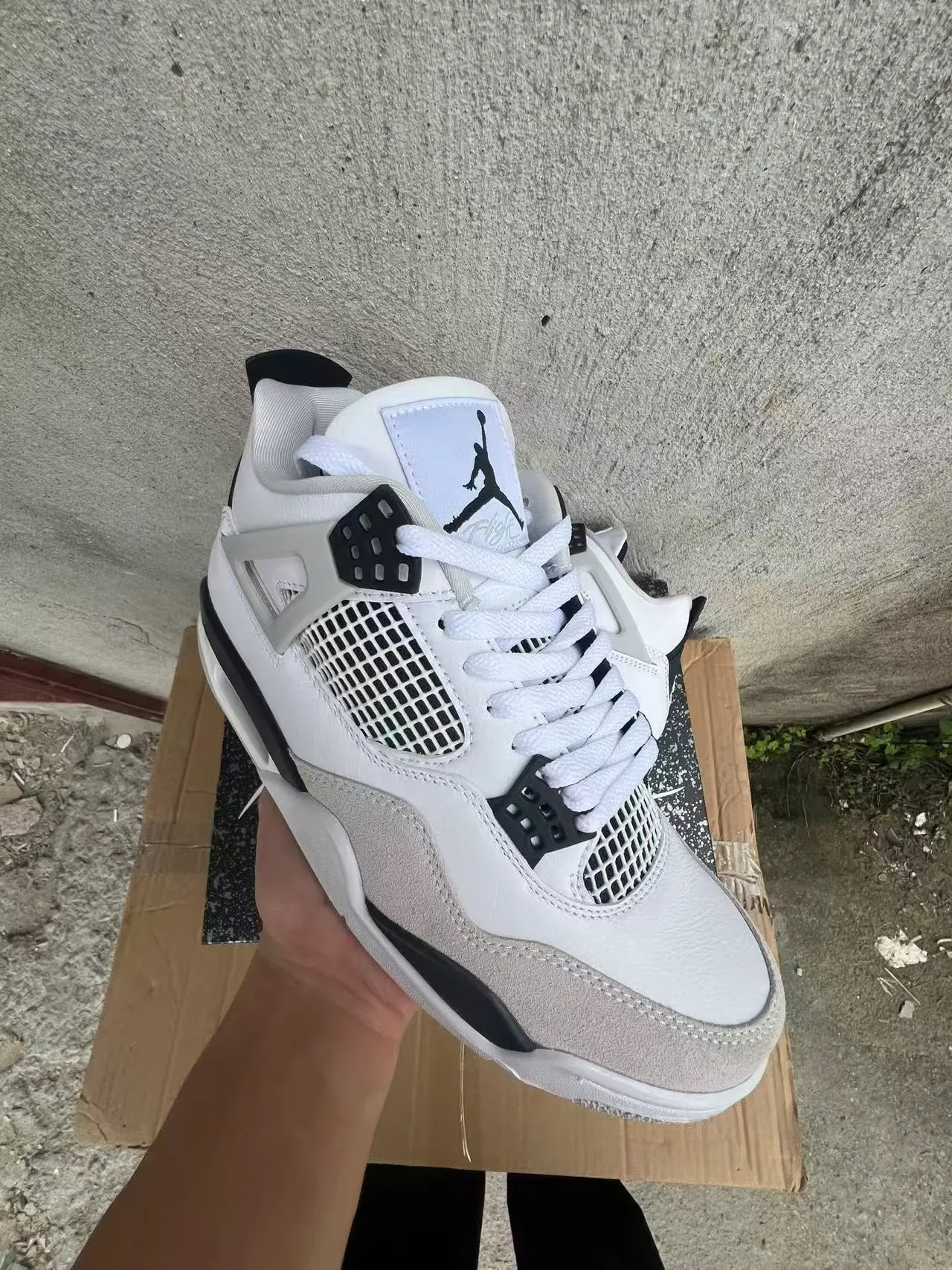 Air Jordan 4 Branco Preto Bege Tênis de Basquete 2