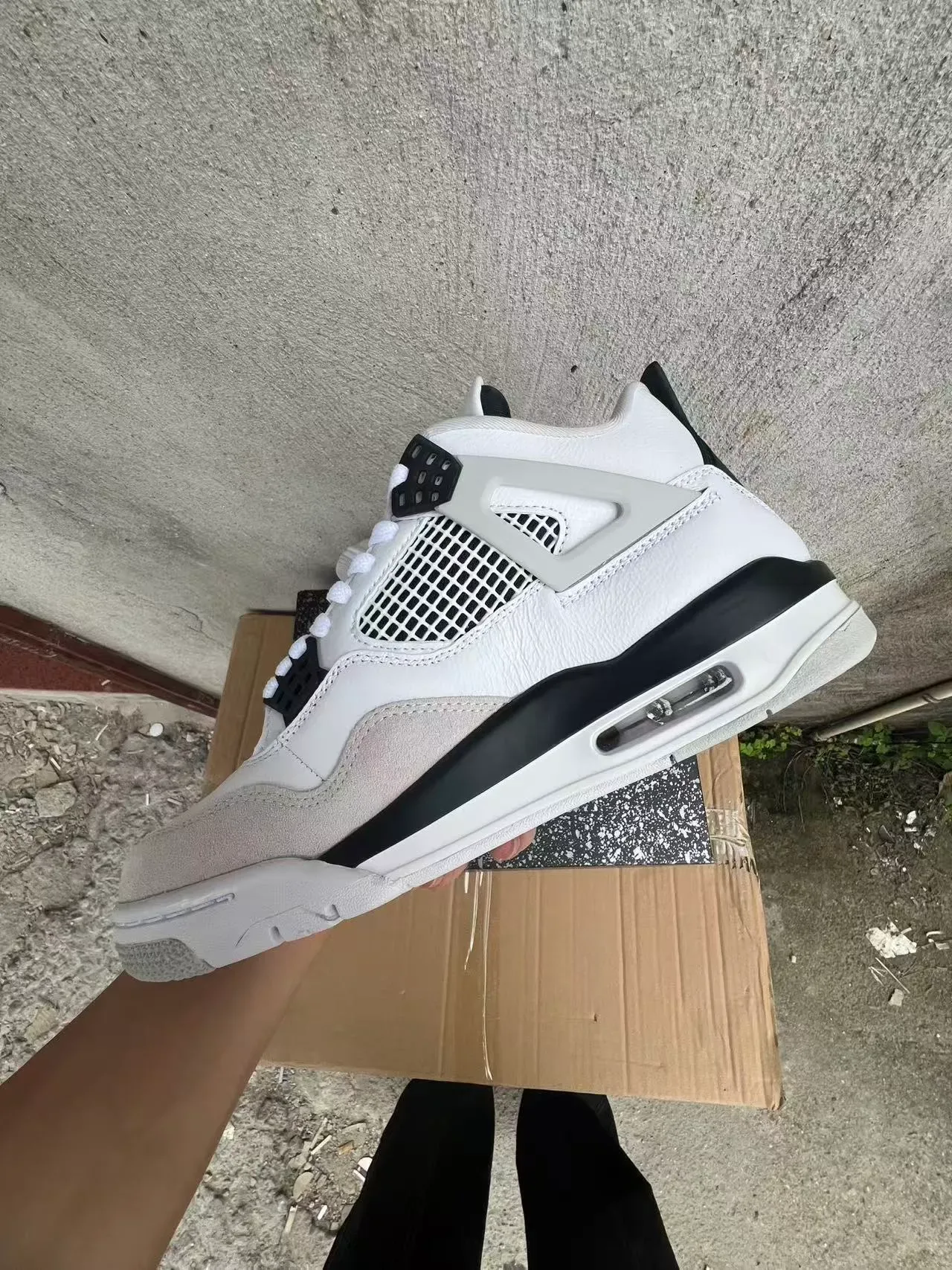 Air Jordan 4 Branco Preto Bege Tênis de Basquete 5