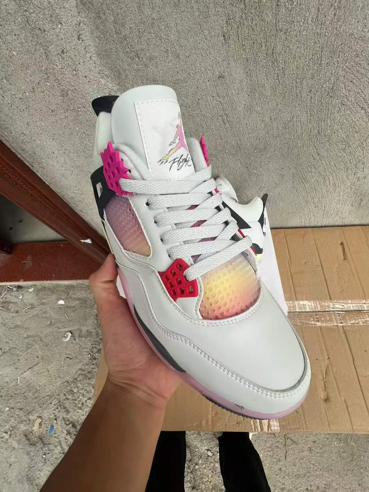 Air Jordan 4 White Black Pink Gradient Basketball Shoes 2