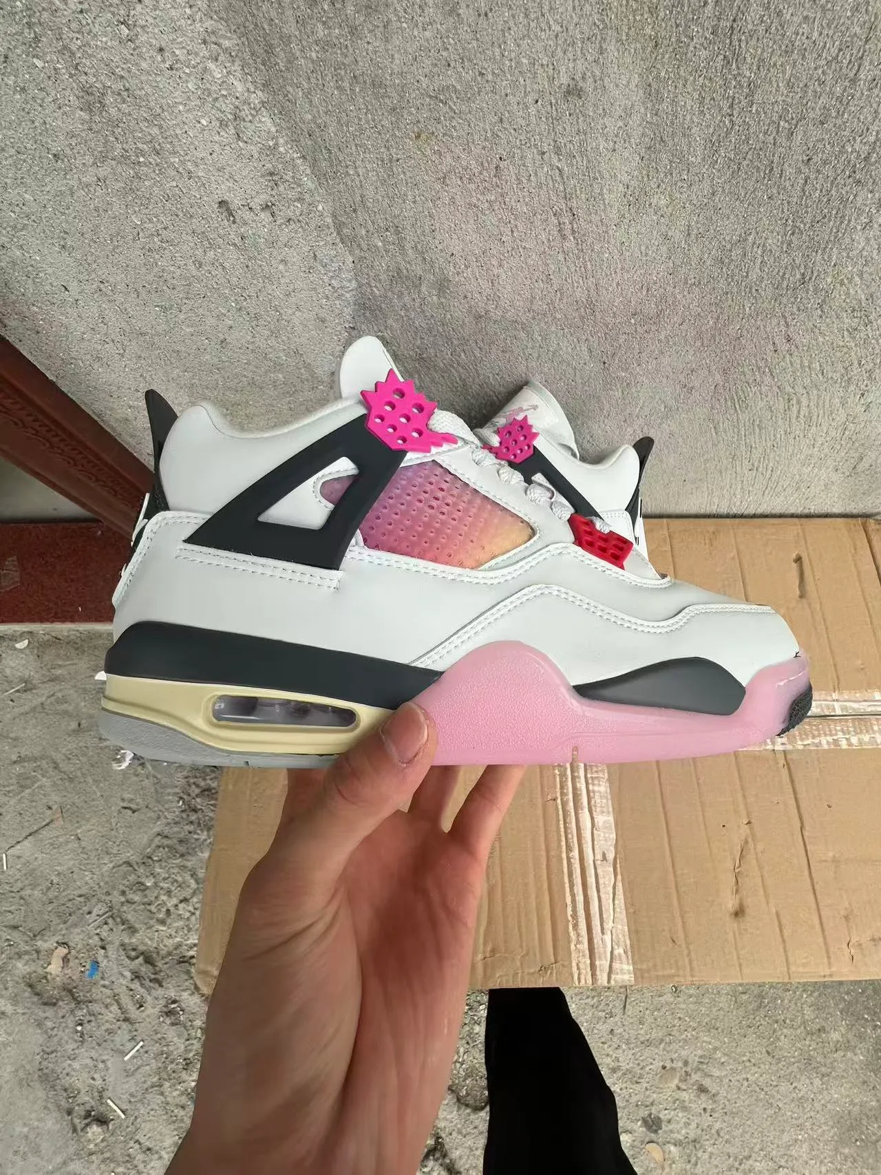 Air Jordan 4 White Black Pink Gradient Basketball Shoes 7