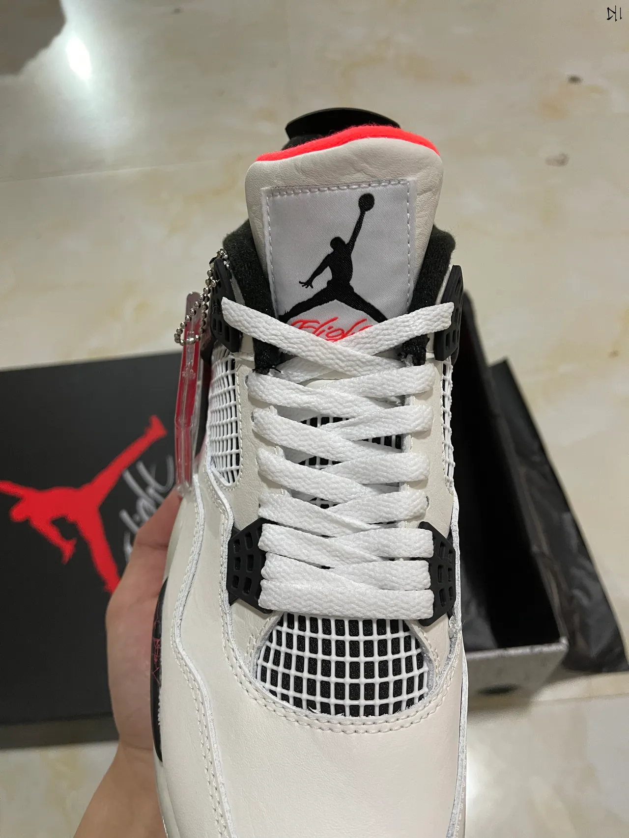 Air Jordan 4 White Black Red Crackle Basketball Shoes 4