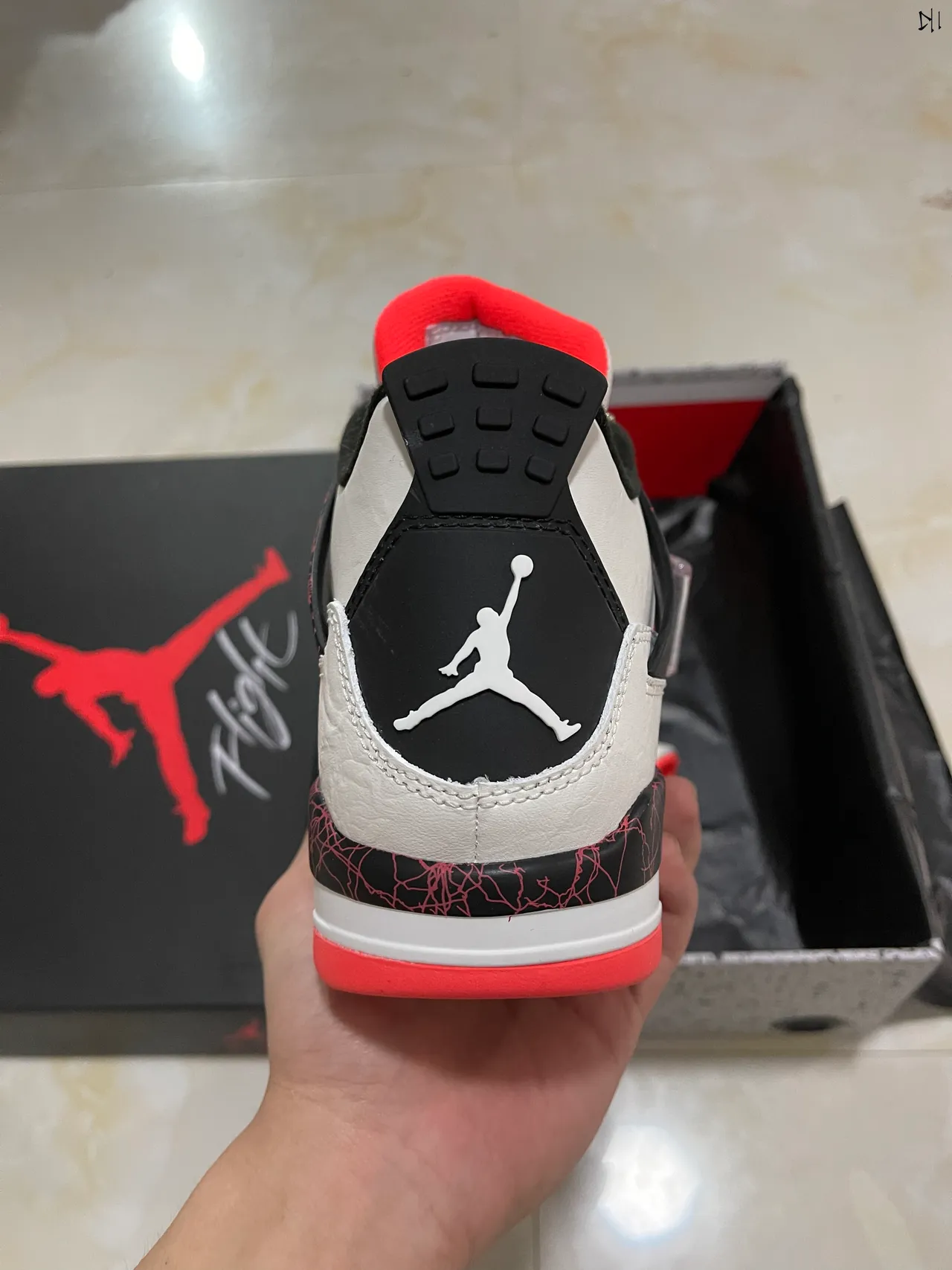 Air Jordan 4 White Black Red Crackle Basketball Shoes 7
