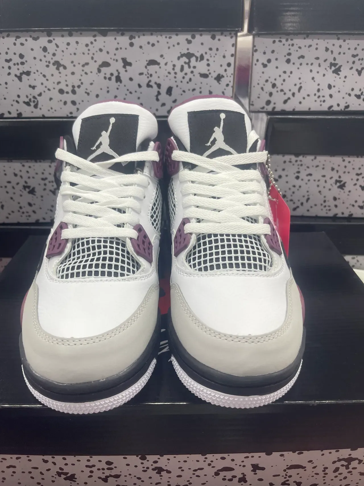 Air Jordan 4 أحذية كرة السلة أبيض بورجوندي أسود 4