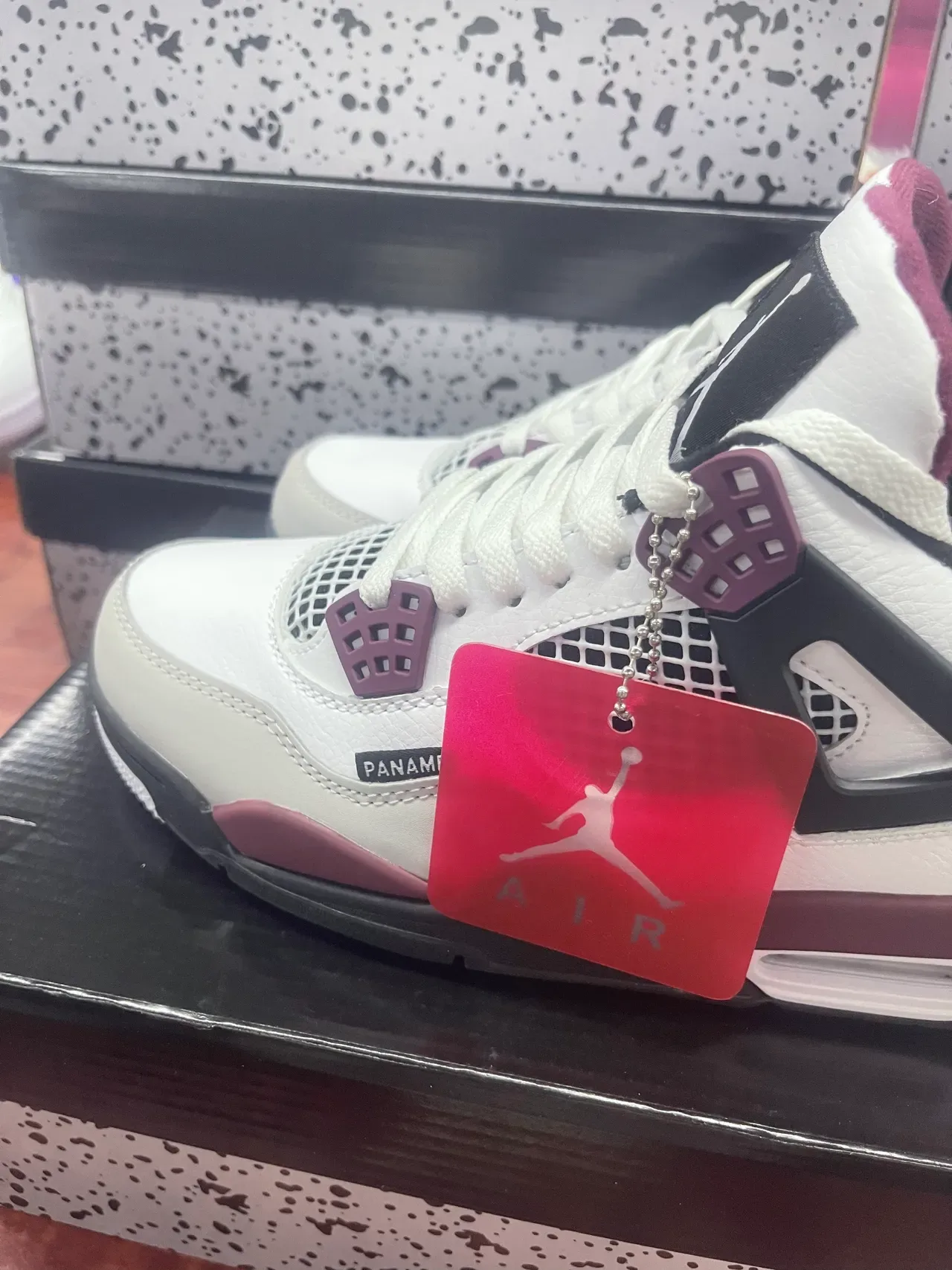 Air Jordan 4 أحذية كرة السلة أبيض بورجوندي أسود 5