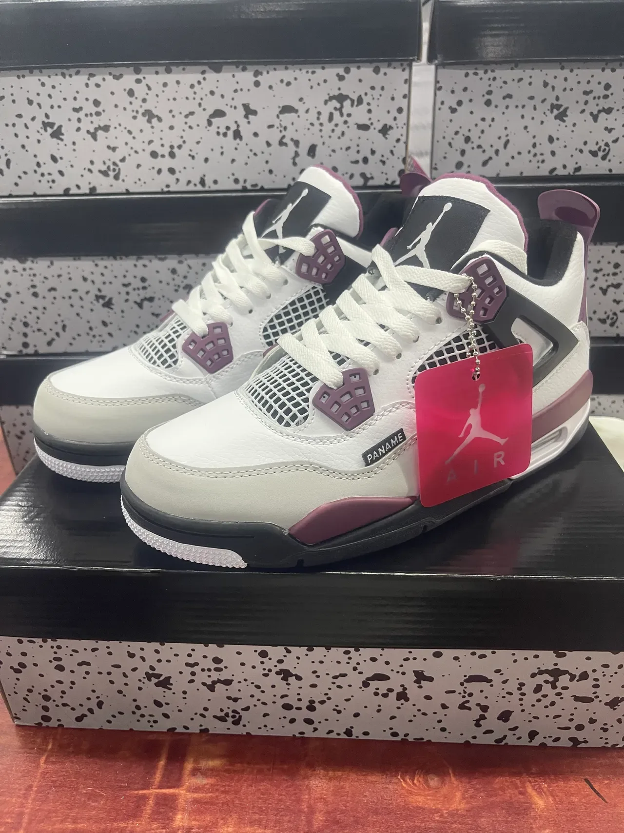 Air Jordan 4 أحذية كرة السلة أبيض بورجوندي أسود 6