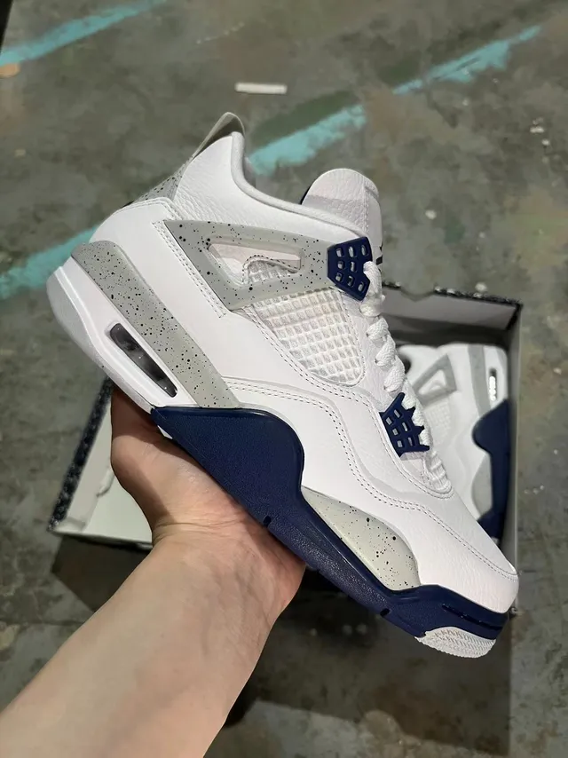 Air Jordan 4 White Navy Speckled Basketball Shoes 2