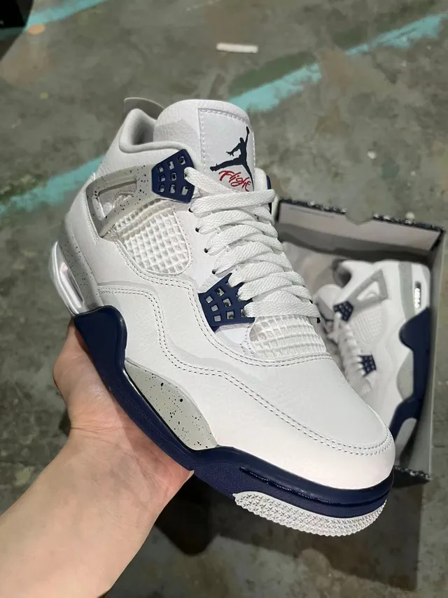 Air Jordan 4 White Navy Speckled Basketball Shoes 3